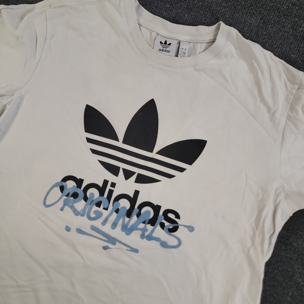 Adidas Originals Trefoil Logo Graphic White Crew Neck Tee Shirt Mens L Cotton
